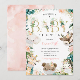 Invitation Baby shower Des Animaux De Safari Vert Et Or