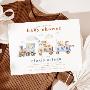 Invitation Baby shower des animaux de train Trai