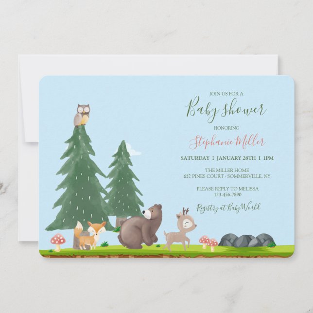 Invitation Baby shower des animaux des bois (Devant)
