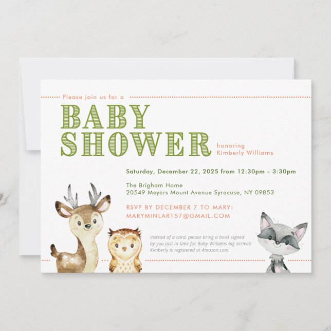 Invitation Baby shower des animaux des bois (Devant)