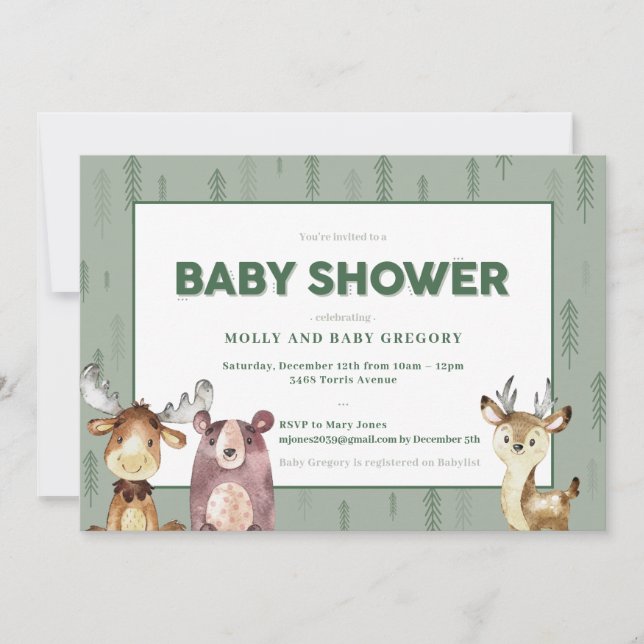 Invitation Baby shower des animaux des bois (Devant)