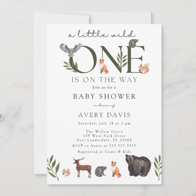Invitation Baby shower des animaux des bois (Devant)