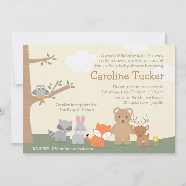 Invitation Baby shower des animaux des bois (Devant)