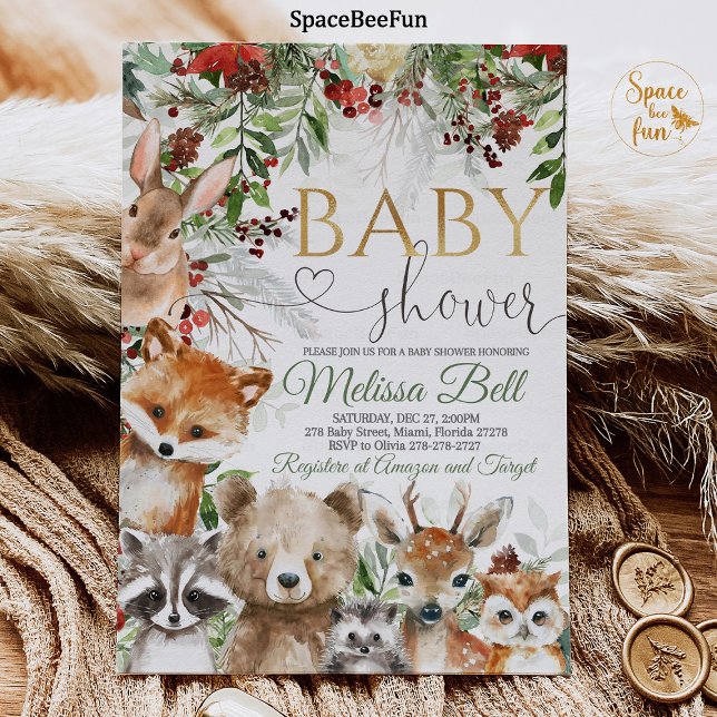 Invitation Baby shower des animaux des bois (Woodland Animals,Baby Shower,Invitation Boy,Bear Forest,Woodland bear,Animals Invite,Bear Fox,Woodla)