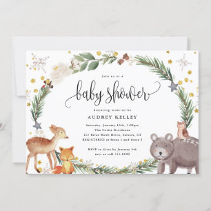 Invitation Baby shower des animaux des bois d'hive