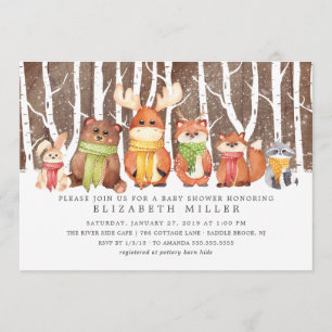 Invitation Baby shower des animaux des bois d'hive