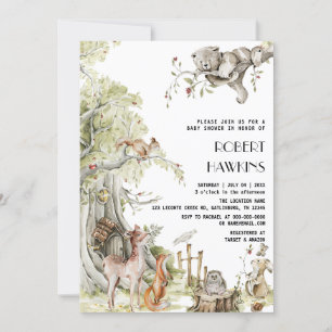 Invitation Baby shower des animaux des bois et des amis des f