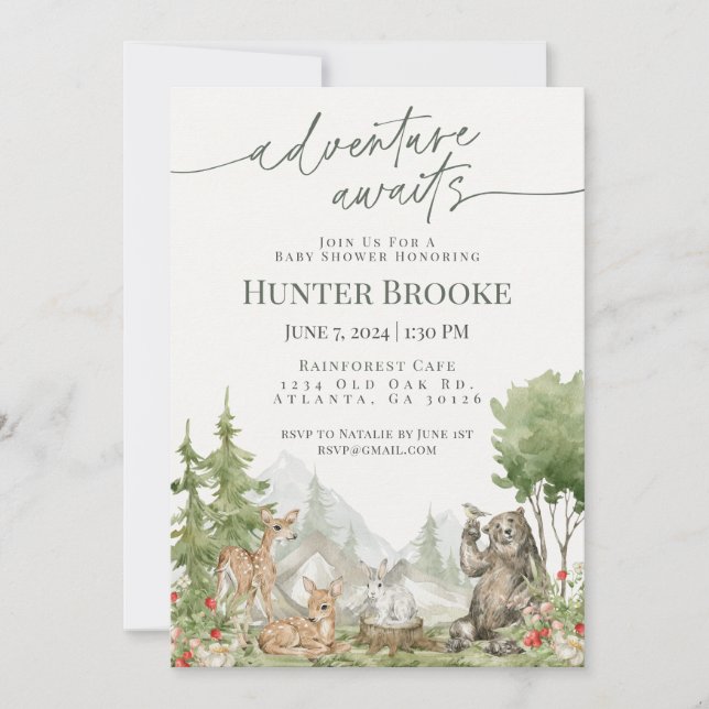 Invitation Baby shower des animaux des bois Woodsy (Devant)