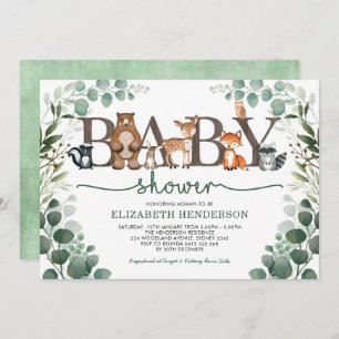 Invitation Baby shower des animaux des forêts d'Eucalyptus