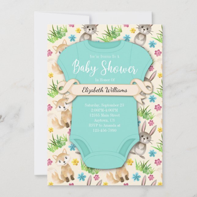 Invitation Baby shower des animaux forestiers (Devant)