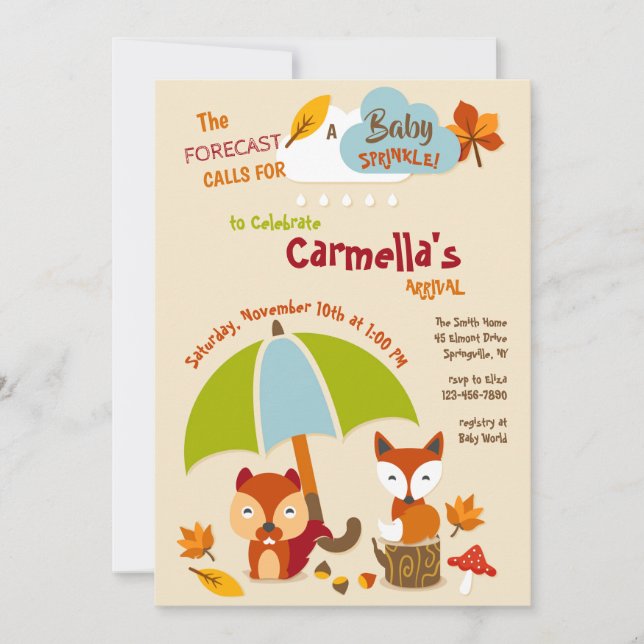 Invitation Baby shower des animaux forestiers (Devant)
