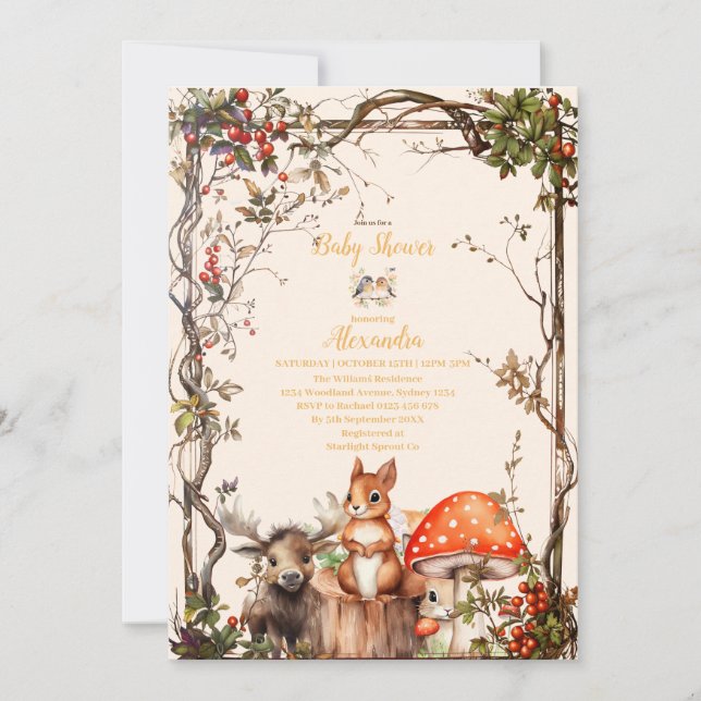 Invitation Baby shower des animaux forestiers (Devant)