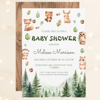 Invitation Baby shower des animaux forestiers rustiques