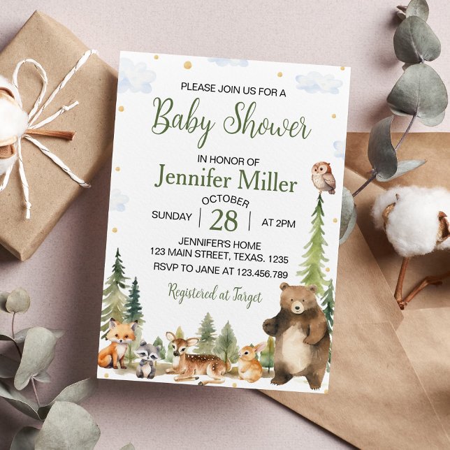 Invitation Baby shower des animaux mignons des forêts de bois (Créateur téléchargé)