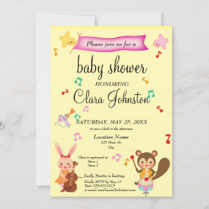 Invitation Baby shower des animaux musicaux neutres selon le 