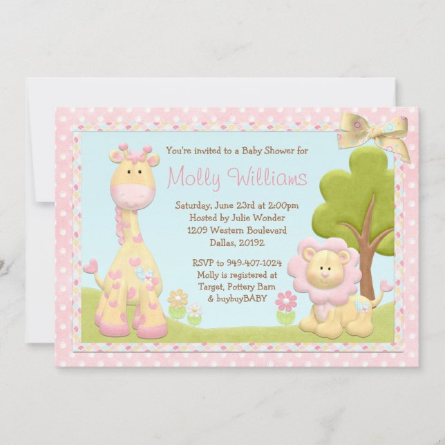 Invitation Baby shower des animaux roses (Devant)
