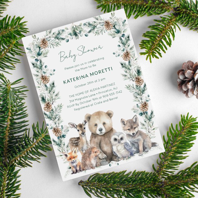 Invitation Baby shower des animaux rustiques de bo (This cute woodland animals baby shower invitations has a rustic feel but a clean modern aesthetic.)