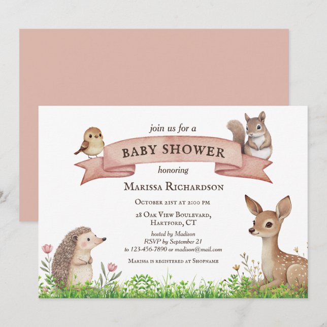 Invitation Baby shower des animaux rustiques de bo (Devant / Derrière)