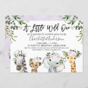Invitation Baby shower des animaux Safari Purple L