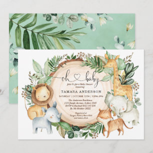 Invitation Baby shower des animaux sauvages de la Jungle verd