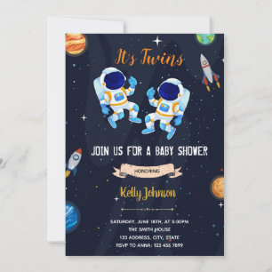Invitation baby shower des astronautes jumeaux