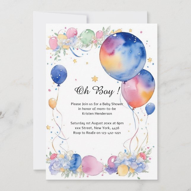 Invitation Baby shower des ballons d'aquarelle (Devant)