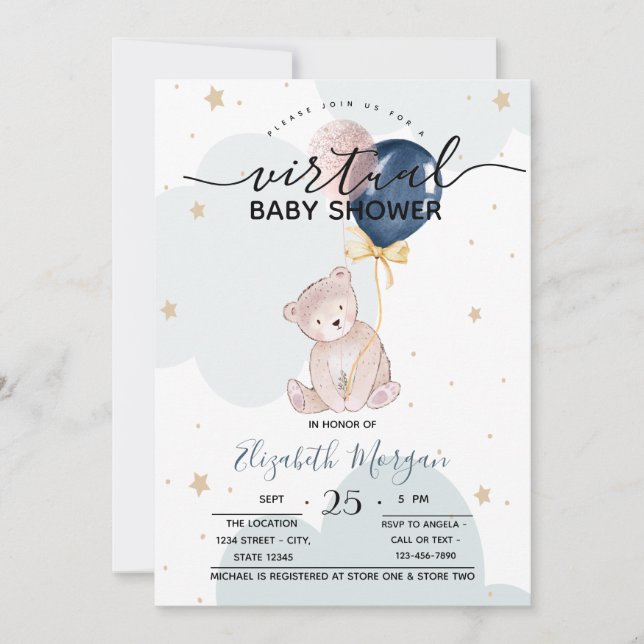 Invitation Baby shower des ballons d'ours en peluche (Devant)