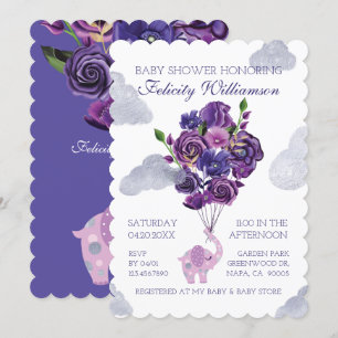 Invitation Baby shower des ballons floraux éléphan