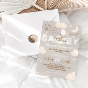 Invitation Baby shower des ballons neutres de l'ours couchant