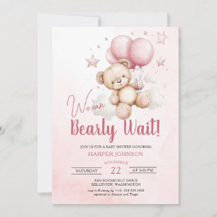Invitation Baby shower des ballons roses de l'ours en peluche