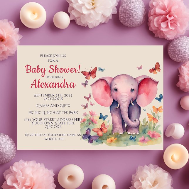 Invitation Baby shower des bébés éléphants filles (Créateur téléchargé)