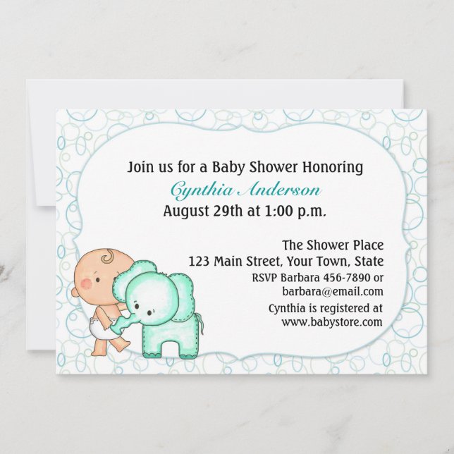 Invitation Baby shower des bébés et des éléphants (Devant)