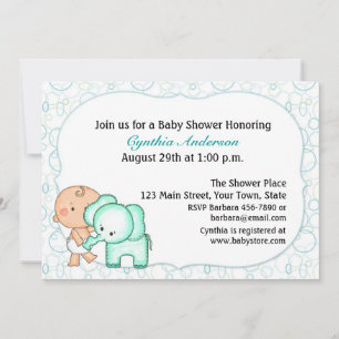 Invitation Baby shower des bébés et des éléphants