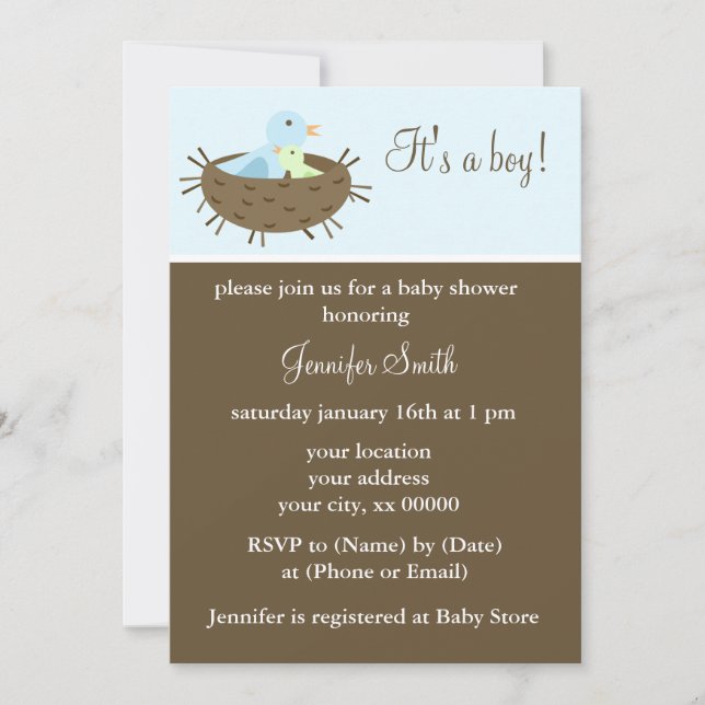Invitation Baby shower des bébés oiseaux et mères (Devant)