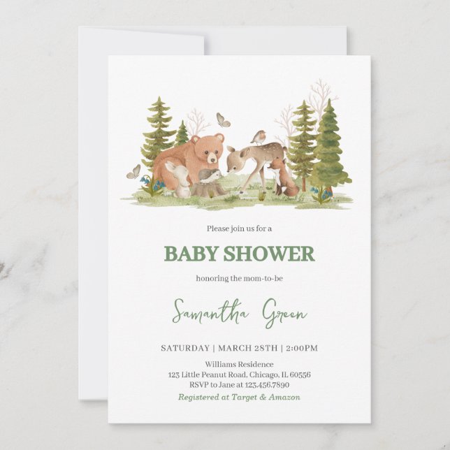 Invitation Baby shower des bois (Devant)