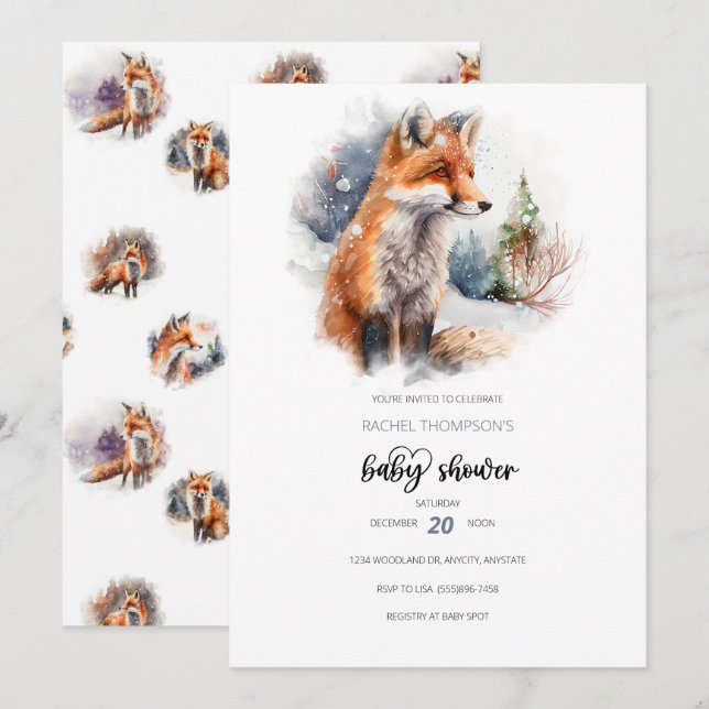 Invitation Baby shower des bois | Baby shower Fox (Devant / Derrière)
