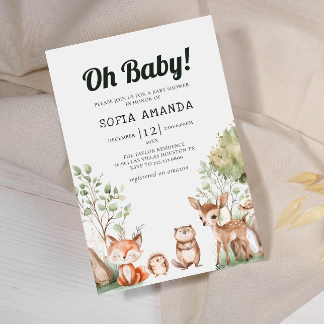 Invitation Baby shower des bois d'animaux mignons (Créateur téléchargé)