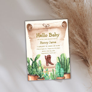 Invitation Baby shower des Bottes Cactus Cowboy du désert vin