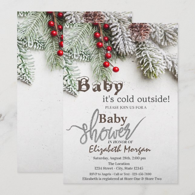 Invitation Baby shower des branches de pin (Devant / Derrière)