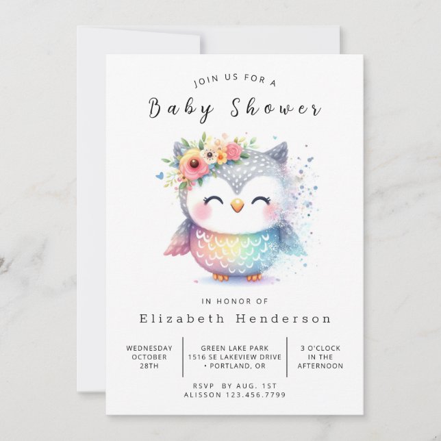 Invitation Baby shower des chouettes à imprimer Nature (Devant)