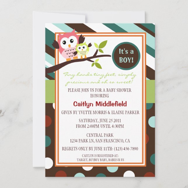 Invitation Baby shower des Chouettes modernes (Devant)