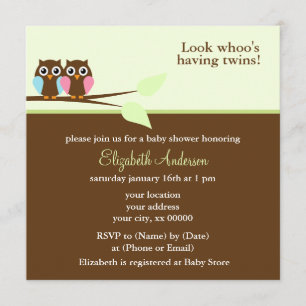 Invitation Baby shower des Chouettes roses et bleues