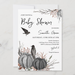 Invitation Baby shower des Citrouilles noirs et des oiseaux