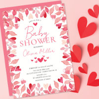 Invitation Baby shower des Coeurs aquarelles