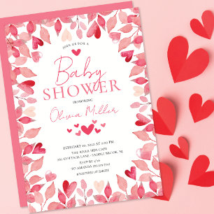 Invitation Baby shower des Coeurs aquarelles