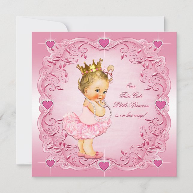 Invitation Baby shower des Coeurs d'amour Tutu Cute Princess (Devant)