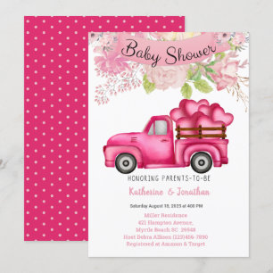 Invitation Baby shower des coeurs de charge de camion rose