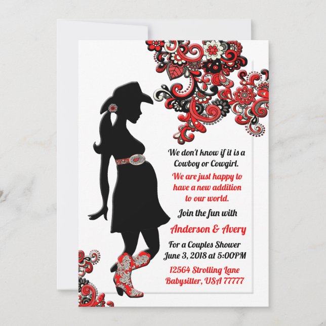 Invitation Baby shower des Couples blancs rouges noirs de Cow (Devant)