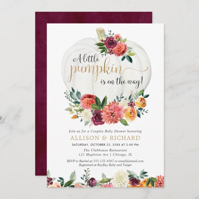 Invitation Baby shower des couples d'automne citrouille neutr (Devant / Derrière)