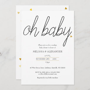 Invitation Baby shower des Couples de coeur amoureux de l'or